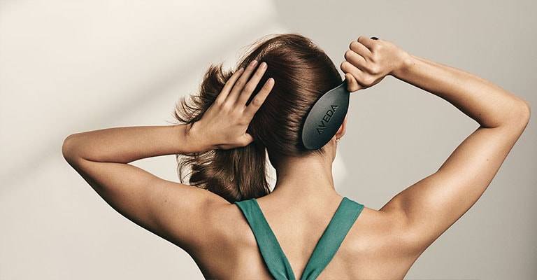 Step 1: exfoliate your scalp with pramasana exfoliating scalp brush.